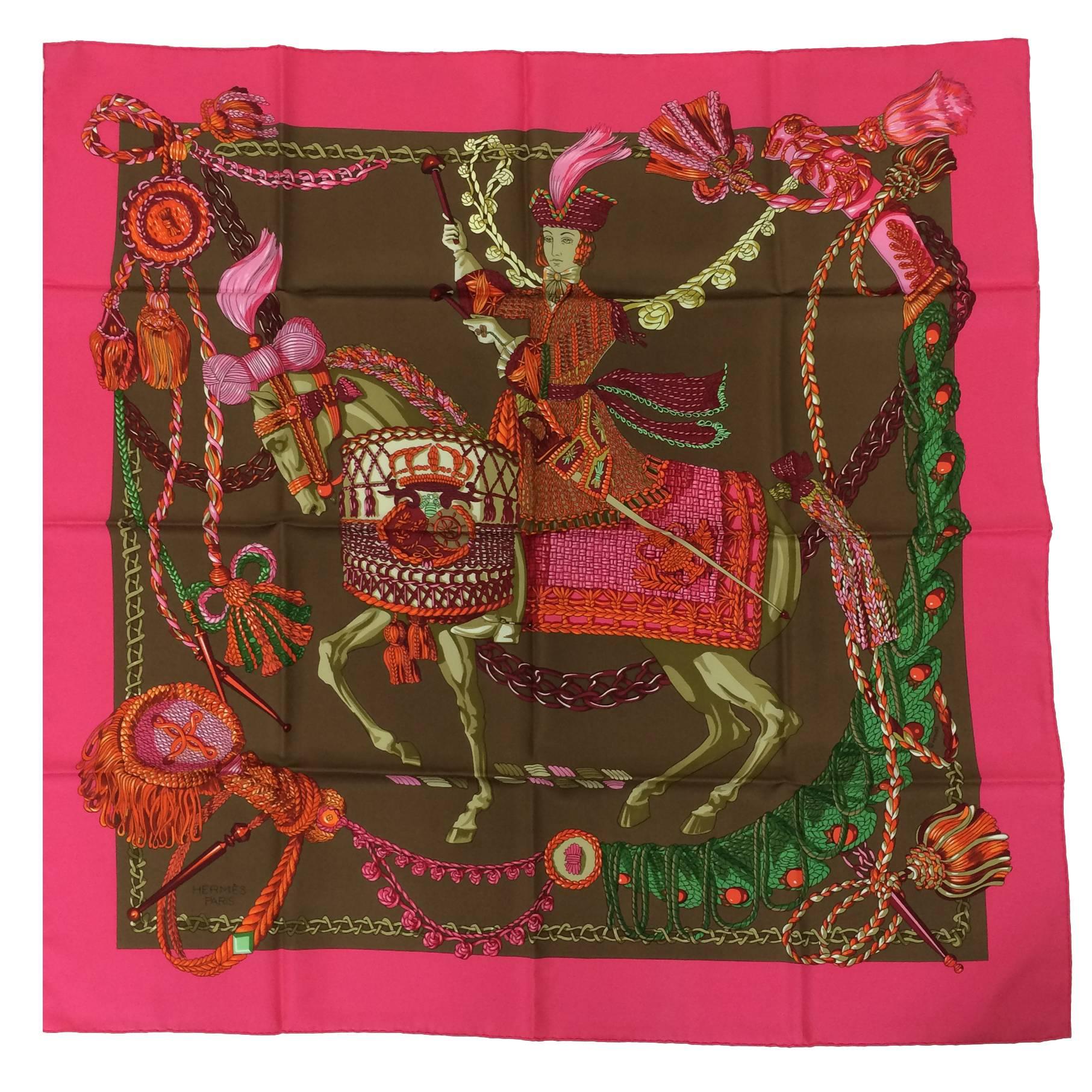 Hermes  Le Timbalier silk twill scarf by Françoise Heron NWT 36" x 36"