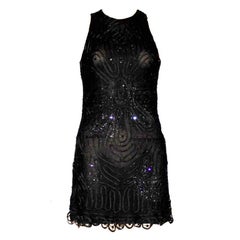 Seltenes Gianni Versace Couture Crochet Knit Crystal Tulle Mesh Little Black Dress