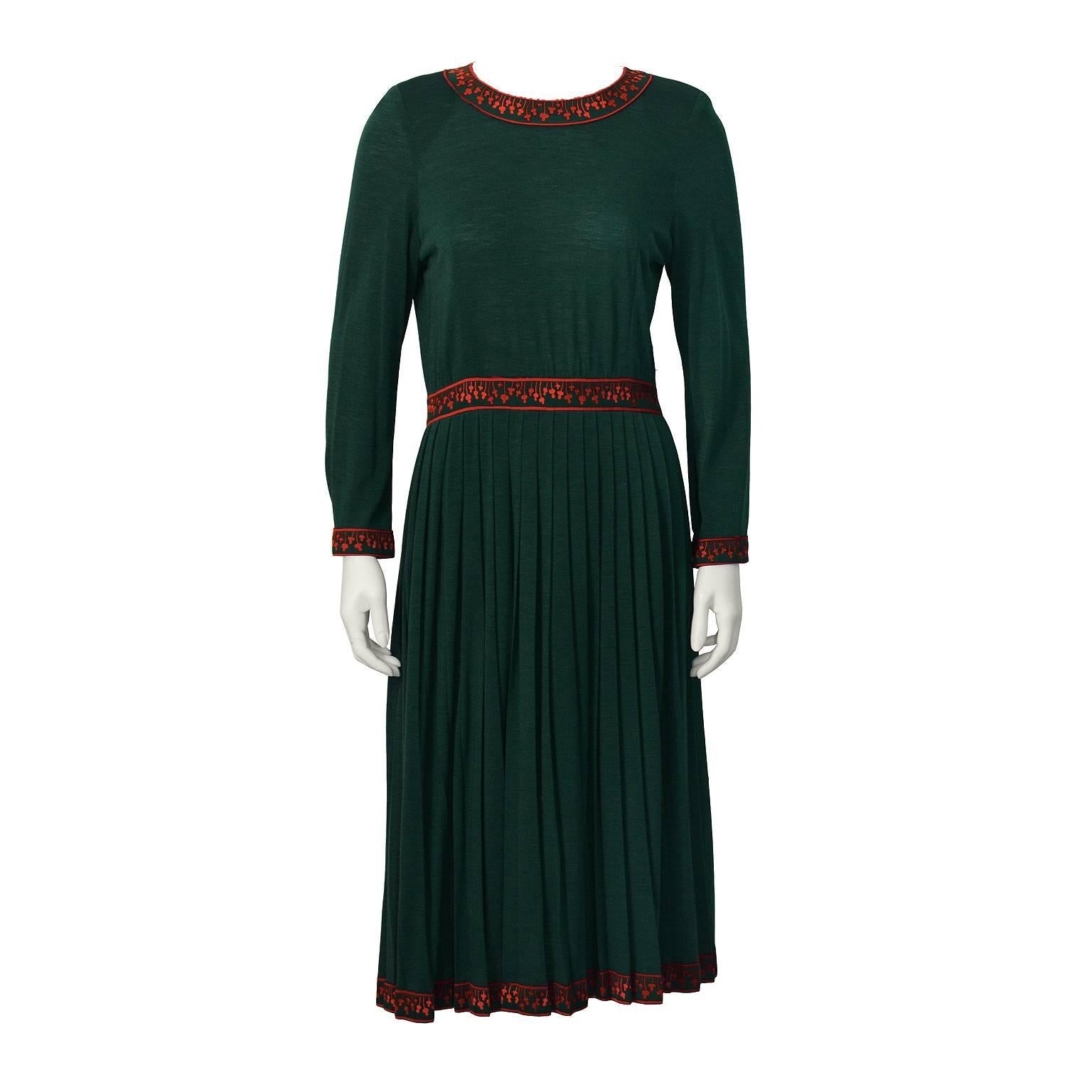 1970's Bessi Green Dress with Fushia Trim