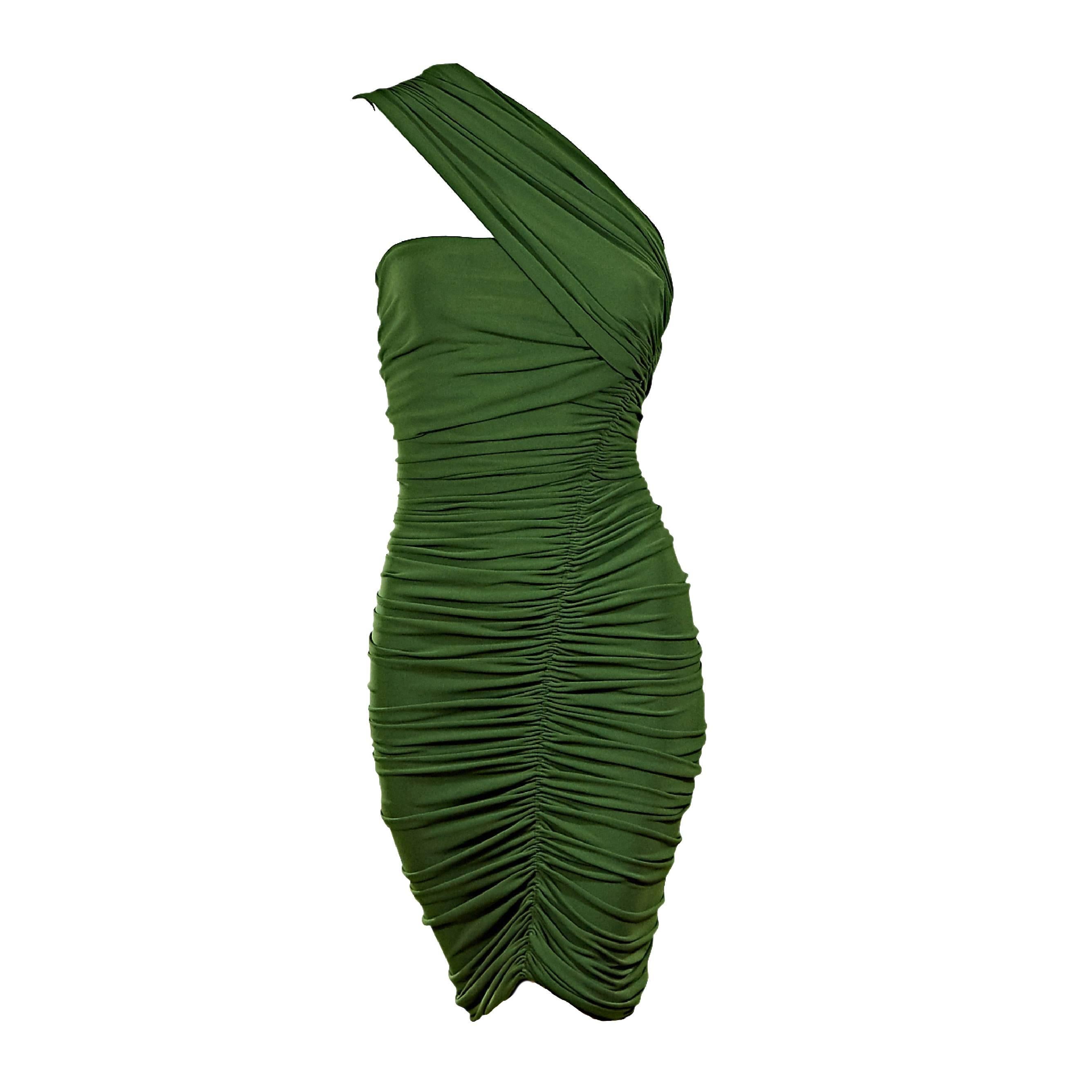 Green Lanvin Ruched Single-Shoulder Dress