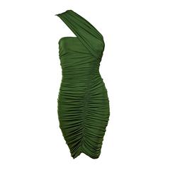 Green Lanvin Ruched Single-Shoulder Dress