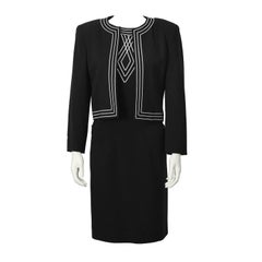 1970's Louis Feraud Black Set with White Embroidery 