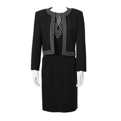 1970's Louis Feraud Black Set with White Embroidery 8