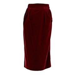 Red Hermes Velvet Long Pencil Skirt