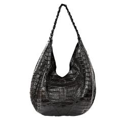 Used Black Nancy Gonzalez Crocodile Hobo Bag