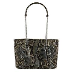 Brown & Green Judith Leiber Python Tote Bag