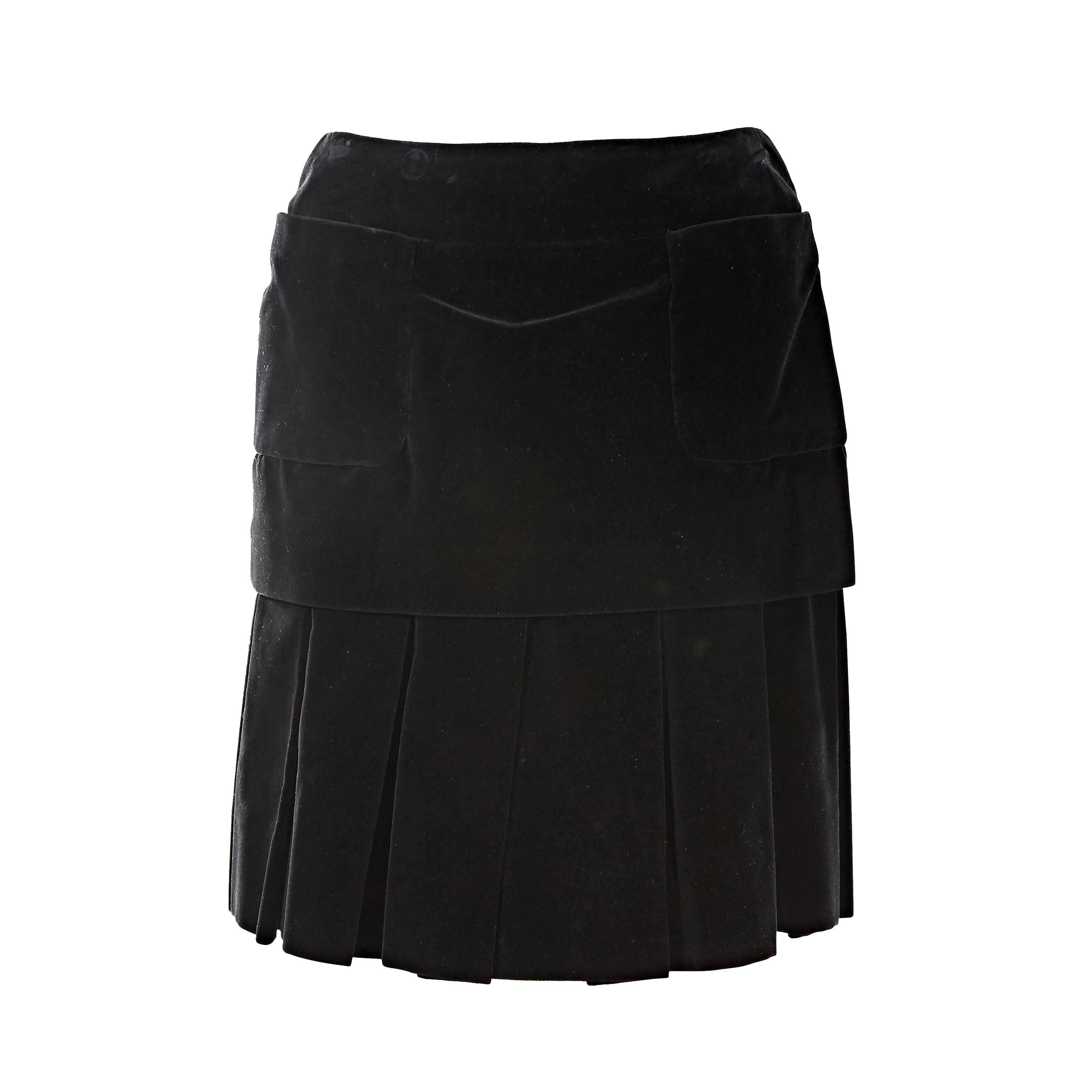 Black Chanel Velvet Pleated Skirt