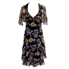 Amazing Chanel Silk Chiffon CC Logo Print Dress 3