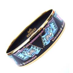 Hermès Enamel Printed Bracelet Flags Gold Hdw Size 65