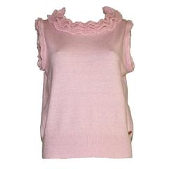 Classic CHANEL Pink Cashmere Mix Ruffled Ruched Knit Pullover Top 8