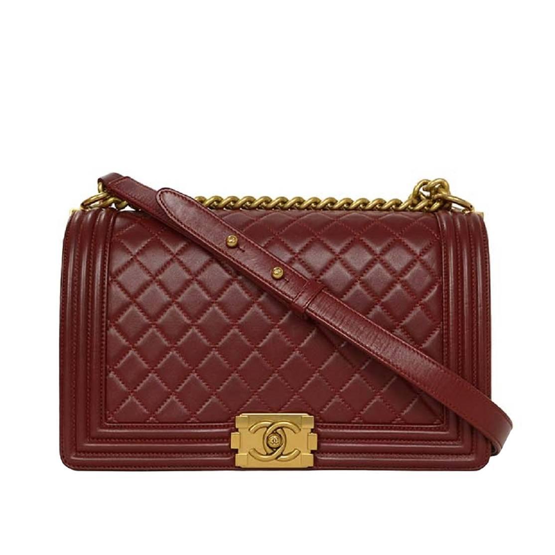 Chanel '15 Burgundy Leather New Medium Boy Bag GHW