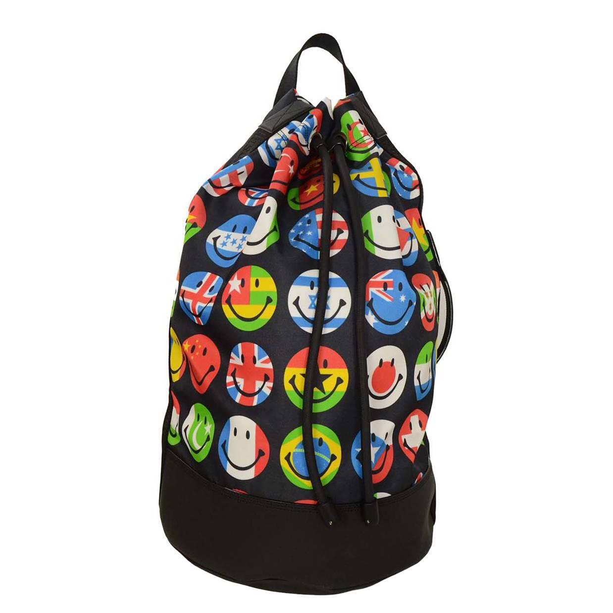 Moschino Multi-Colored Flag & Smiley Print Nylon Drawstring Backpack