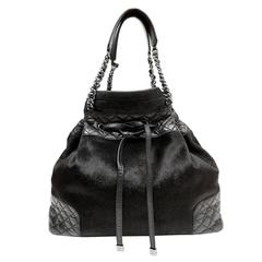 Chanel Black Calf Hair and Leather Drawstring Bucket Bag