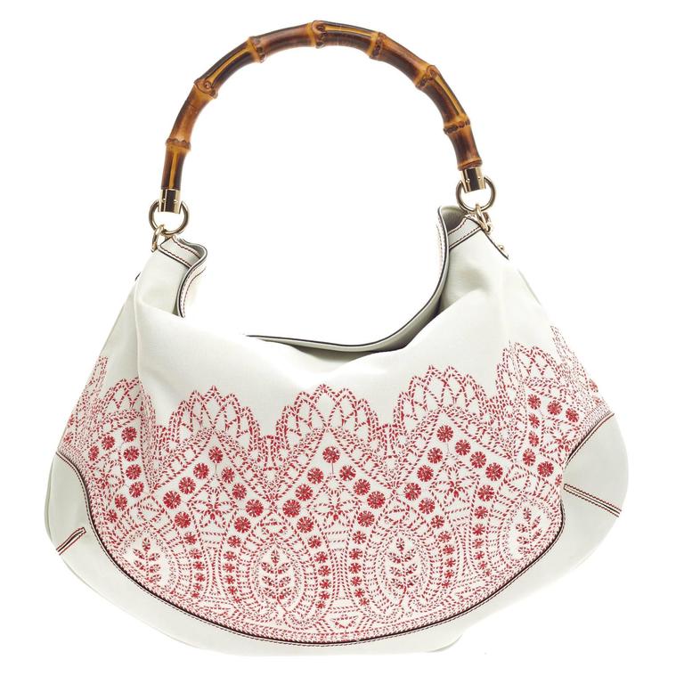 Gucci Peggy Bamboo Handle Hobo Embroidered Canvas at 1stDibs