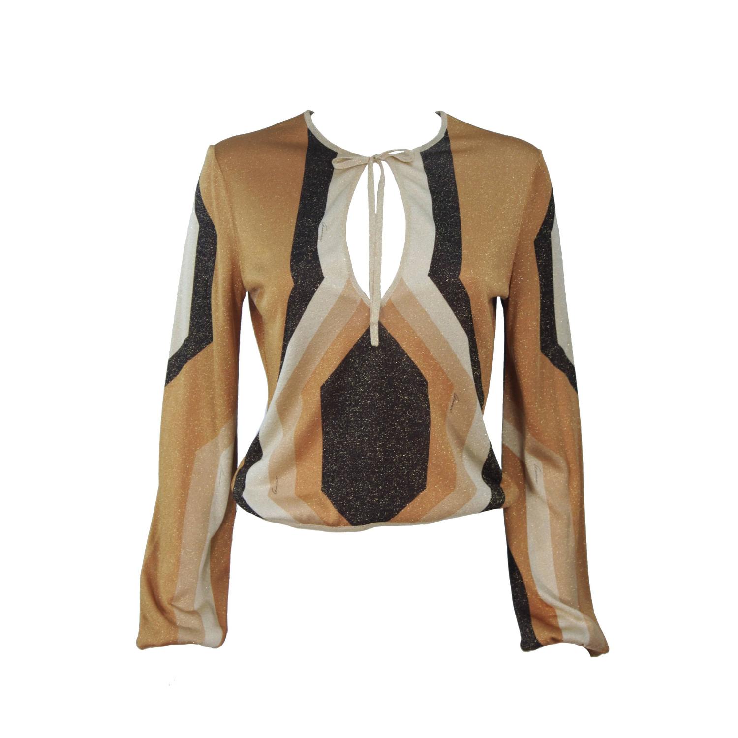 gucci gold brown and sand lurex knit tie front blouse size gucci gold brown and sand lurex knit tie front blouse size