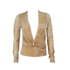 GUCCI Gold Lurex Blouse with Lion Head Hardware and Plunging Neckline Size 42