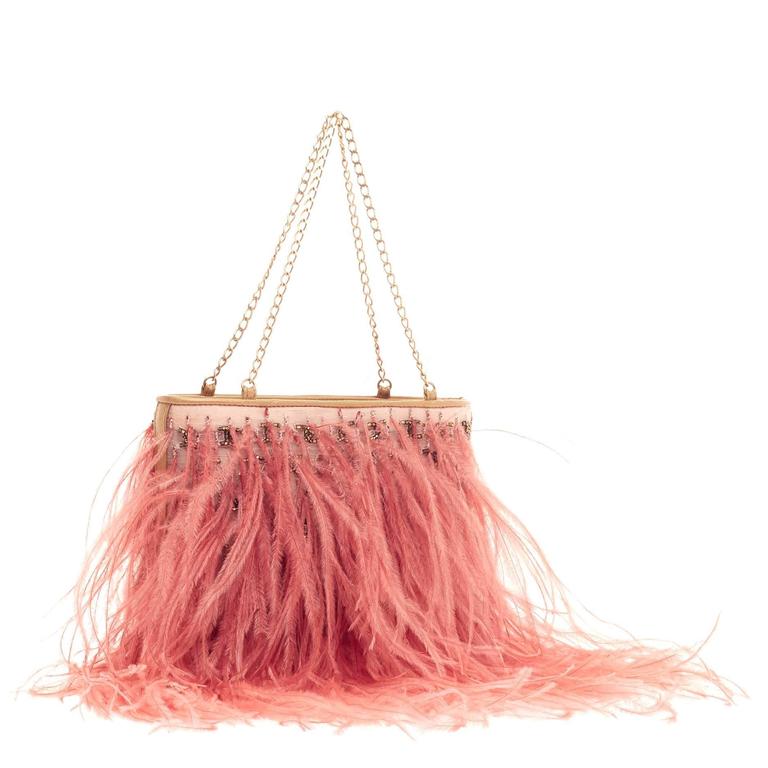 Chanel Chain Strap Pochette Ostrich Feather At 1stdibs Chanel Chain Strap Pochette Ostrich Feather For