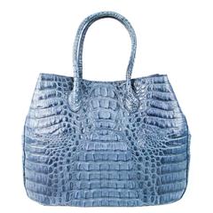 Labeless Light Blue Crocodile Shoulder Bag