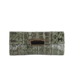 R Y Augousti Green Python Snakeskin Leather Clutch Handbag Purse Pouch Bag
