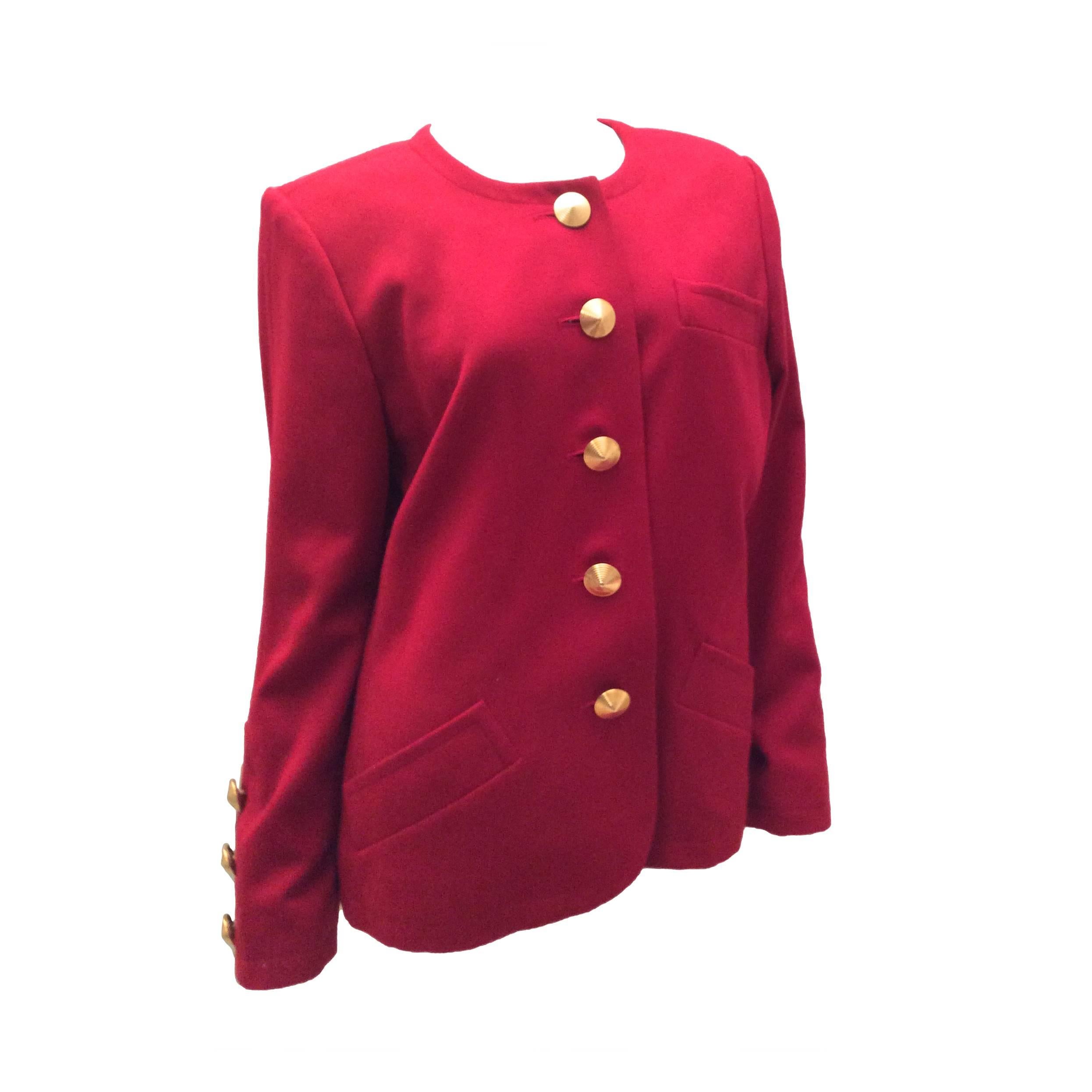 Yves Saint Laurent Red Blazer - Fab Buttons - 1980's For Sale