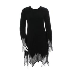 Chanel Black Mohair Asymmetric Sheer Long Sleeve Gown Cocktail Dress
