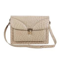 VINTAGE Italienische beige OSTRICH strukturierte SHOULDER BAG Handtasche aus Leder PURSE