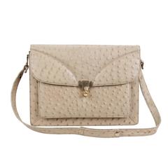 VINTAGE Italian Beige OSTRICH Leather Structured SHOULDER BAG Handbag PURSE