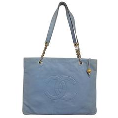 Retro CHANEL massive pae blue calf leather chain shoulder tote bag