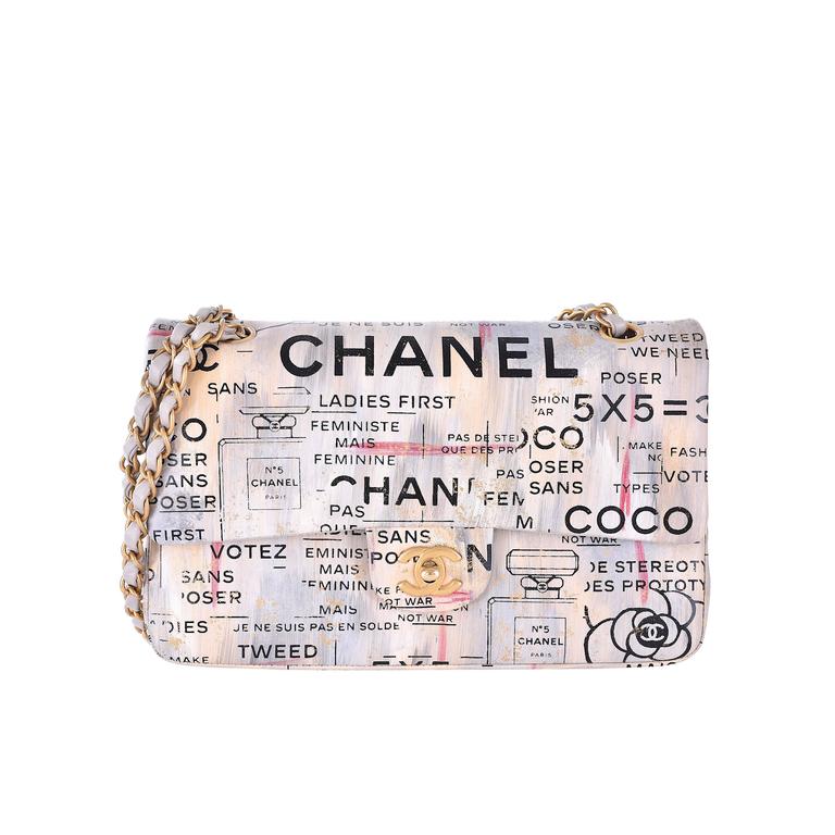 Chanel Medium Graffiti Logo Newspaper Print Double Flap Bag RUNWAY JaneFinds