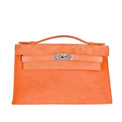 Hermes Limited KP Kelly Bag Pochette Suede Hot Orange Pall Hardware JaneFinds