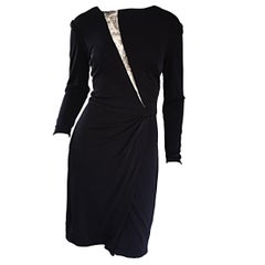 Beautiful Vintage Vicky Tiel Couture Black Jersey Ruched Dress w/ Lace Cut - Out