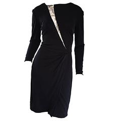 Beautiful Vintage Vicky Tiel Couture Black Jersey Ruched Dress w/ Lace Cut - Out 2