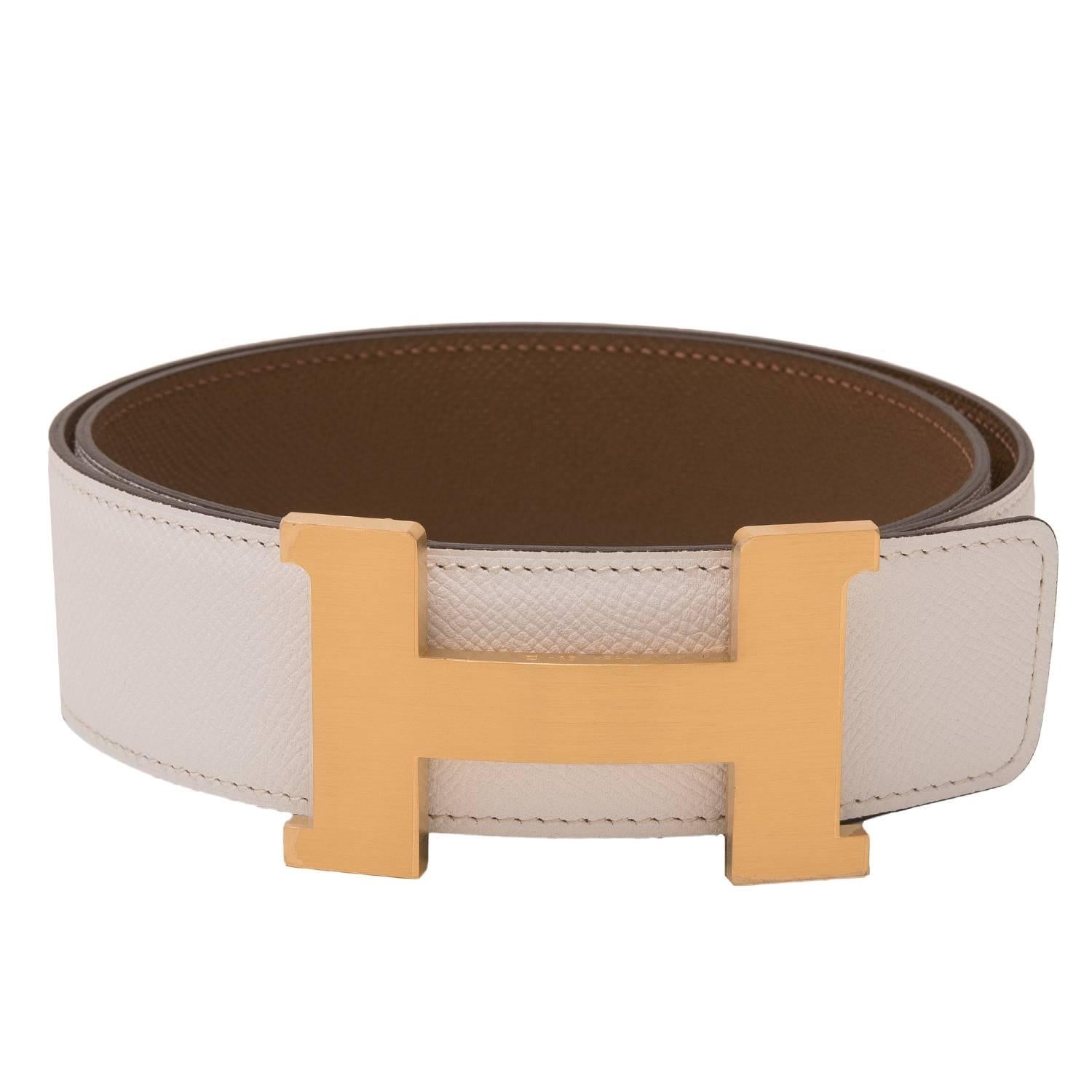 Hermes 42mm Reversible White/Azelan Epsom Constance H Belt Brushed Gold Buckle 8