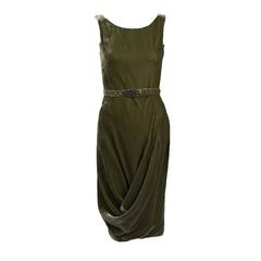 Vintage 1990s Alexander Mcqueen Green Velvet Cocktail Dress