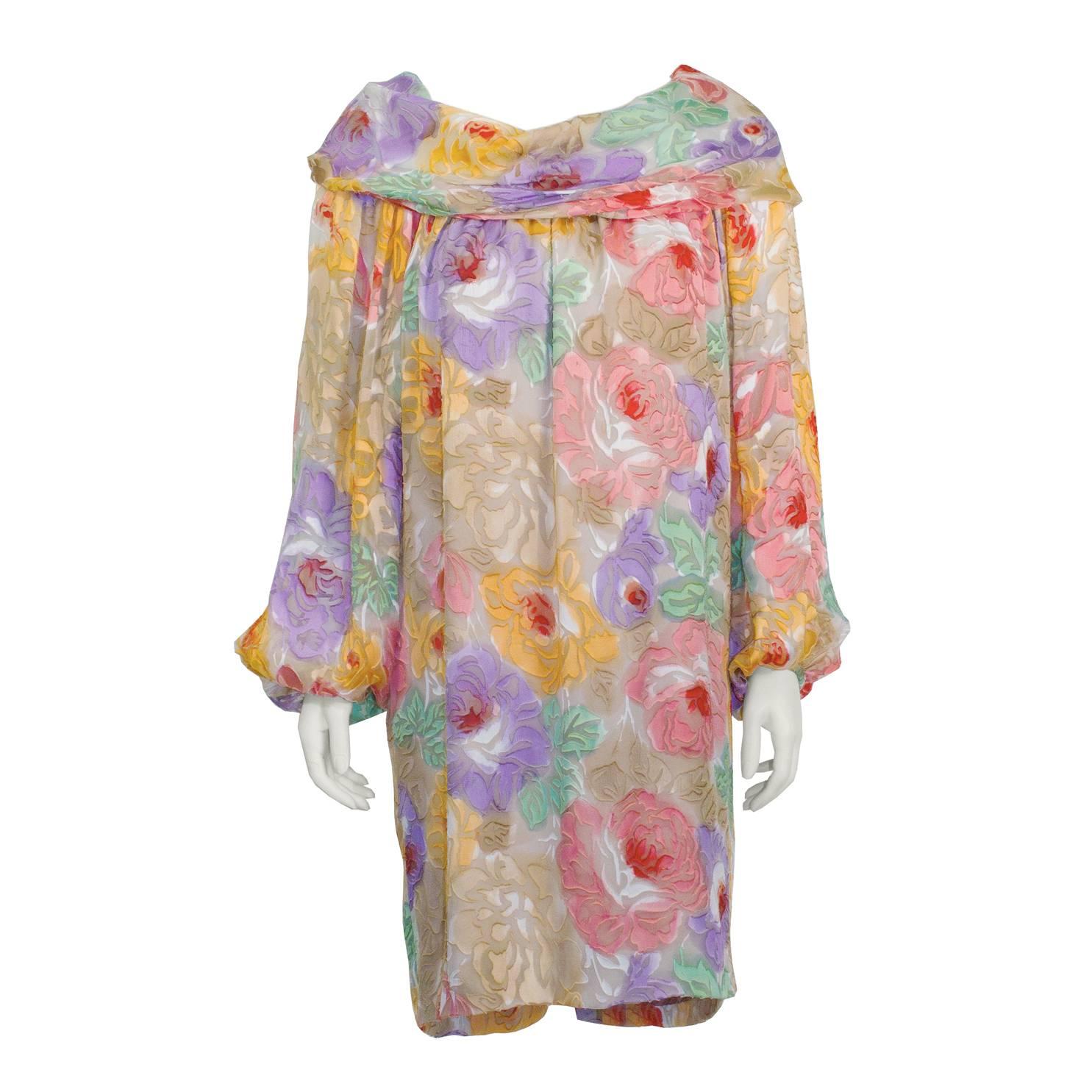 1980s Adele Simpson Floral Babydoll Dress