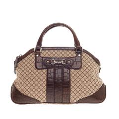 Gucci Cathrine Top Handle Bag Diamante Canvas with Crocodile Trim Medium