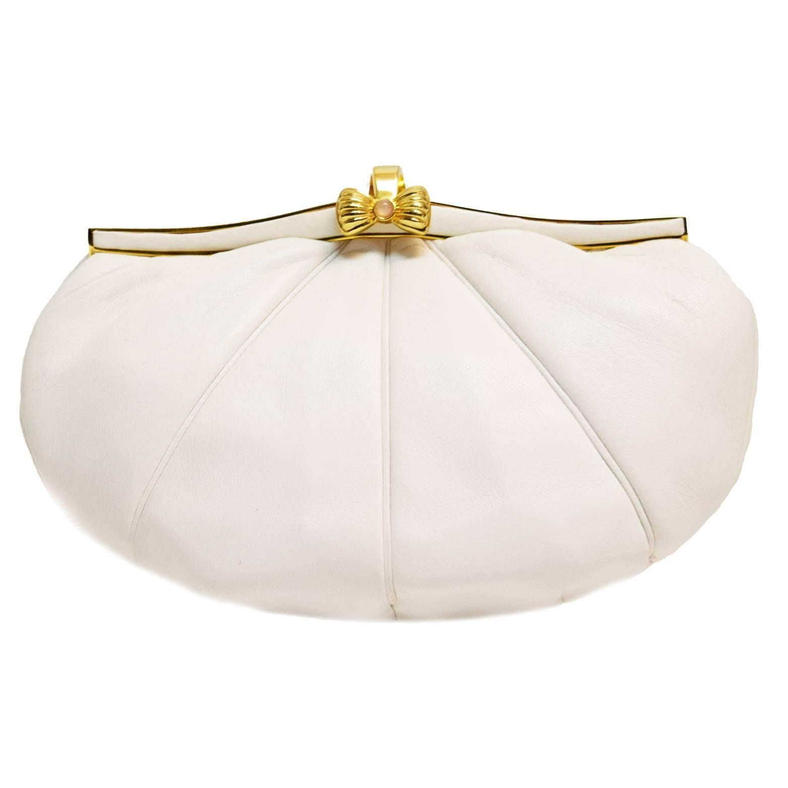Judith Leiber White Leather Convertible Clutch For Sale