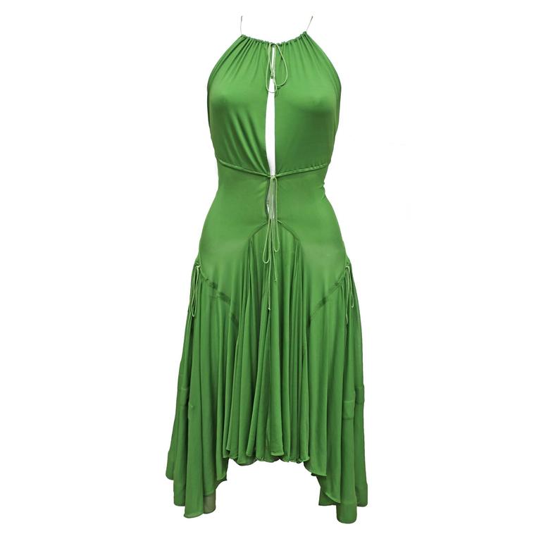 Alaia green lace up pleated evening dress For Sale at 1stDibs
