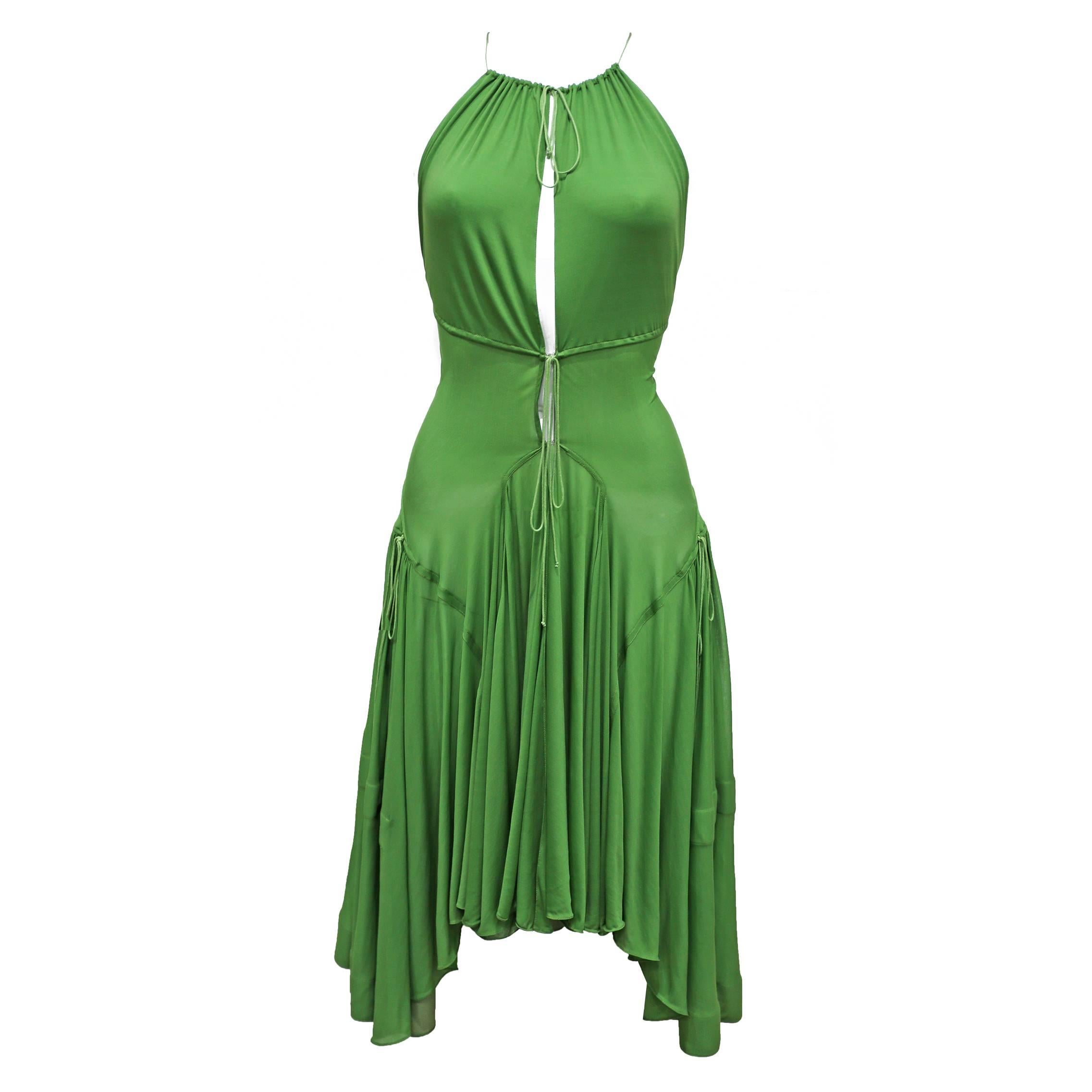 Alaia green lace up pleated evening dress