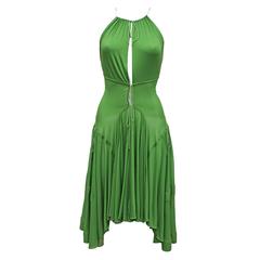 Alaia green lace up pleated evening dress