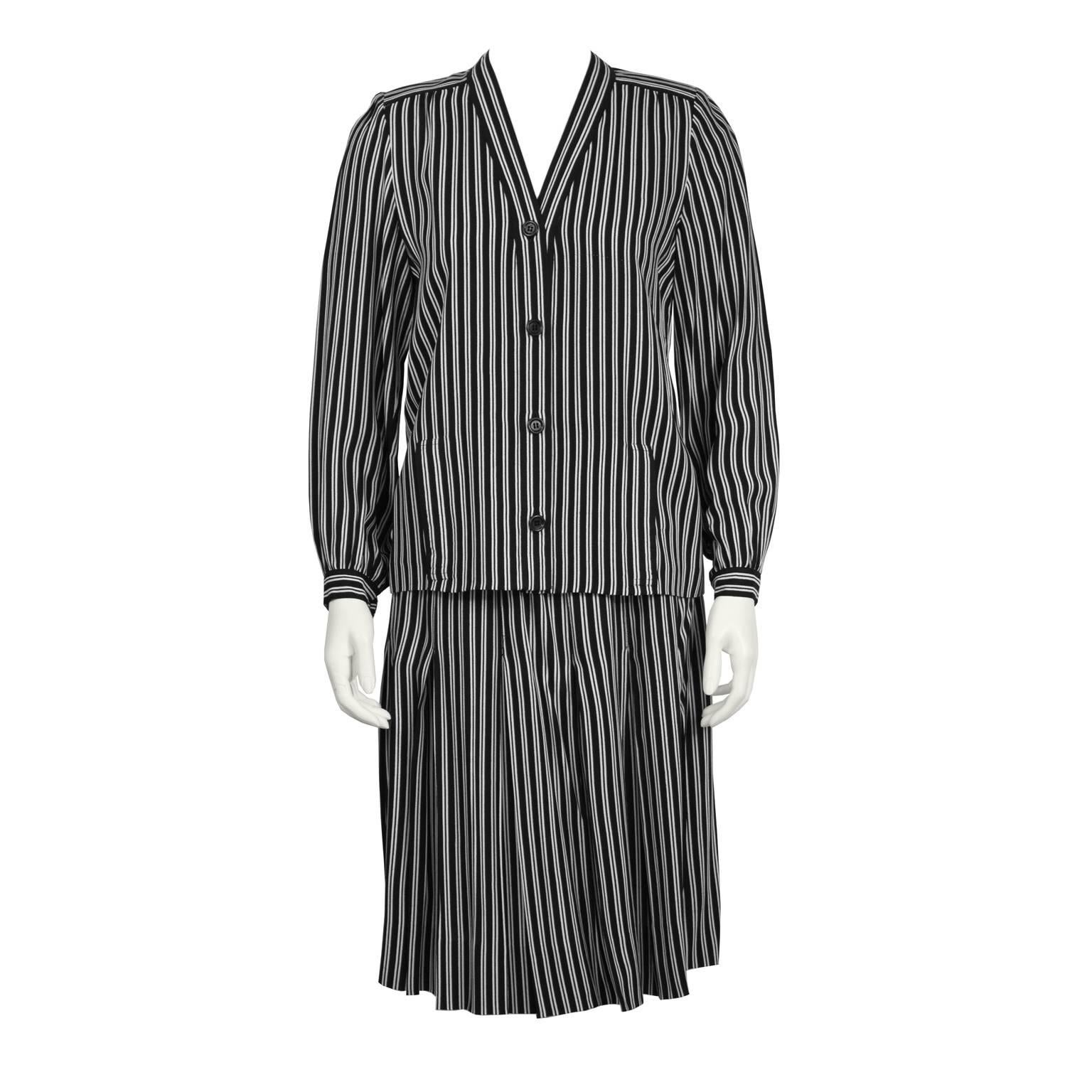 1980's Givenchy Black and White Striped Set