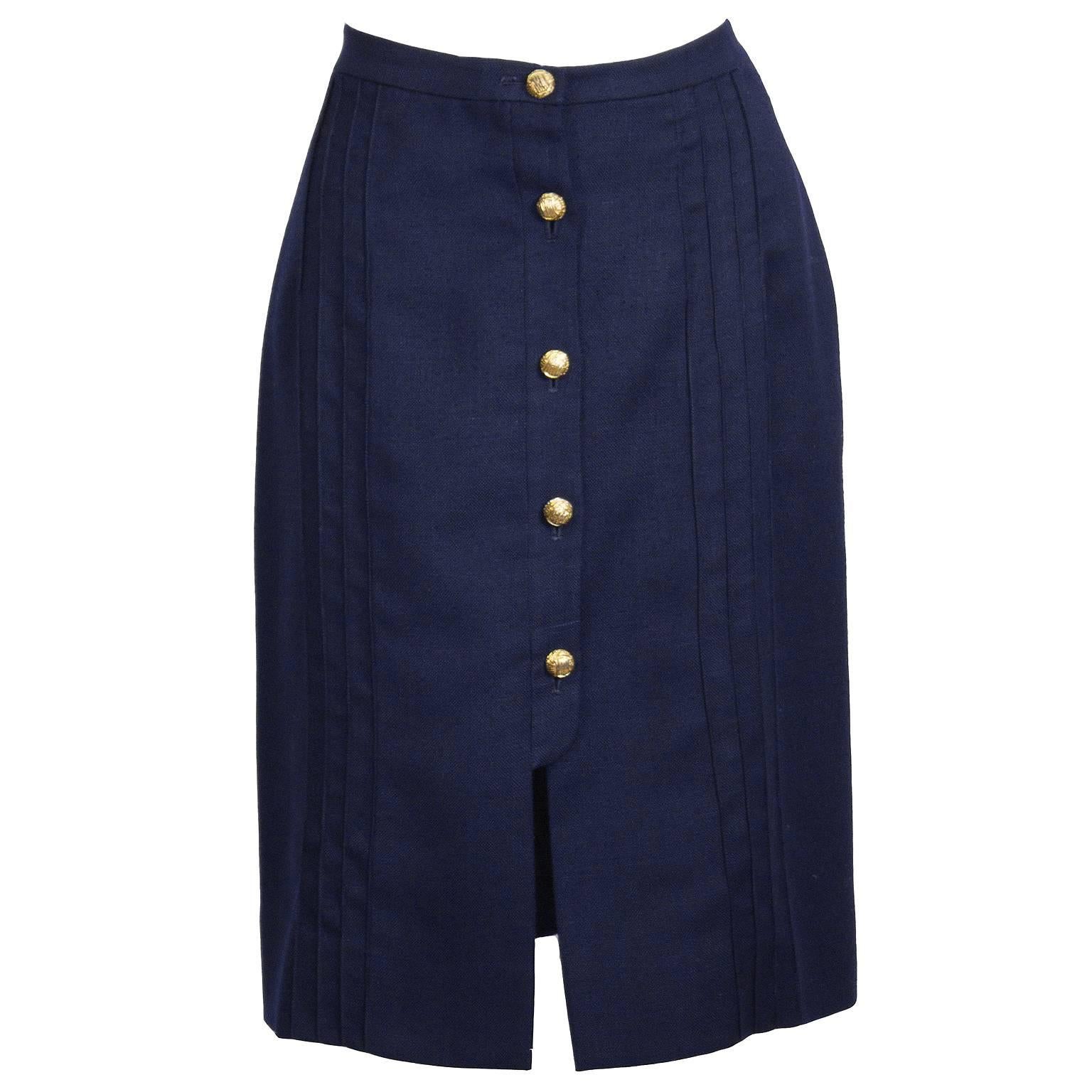 1970's Valentino Blue Linen Skirt 