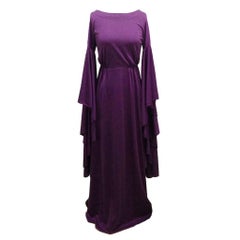 Jerry Melitz Israel 1970s Purple Jersey Dress with Huge Draped Sleeves