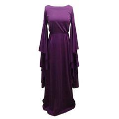 Jerry Melitz Israel 1970s Purple Jersey Dress with Huge Draped Sleeves 12