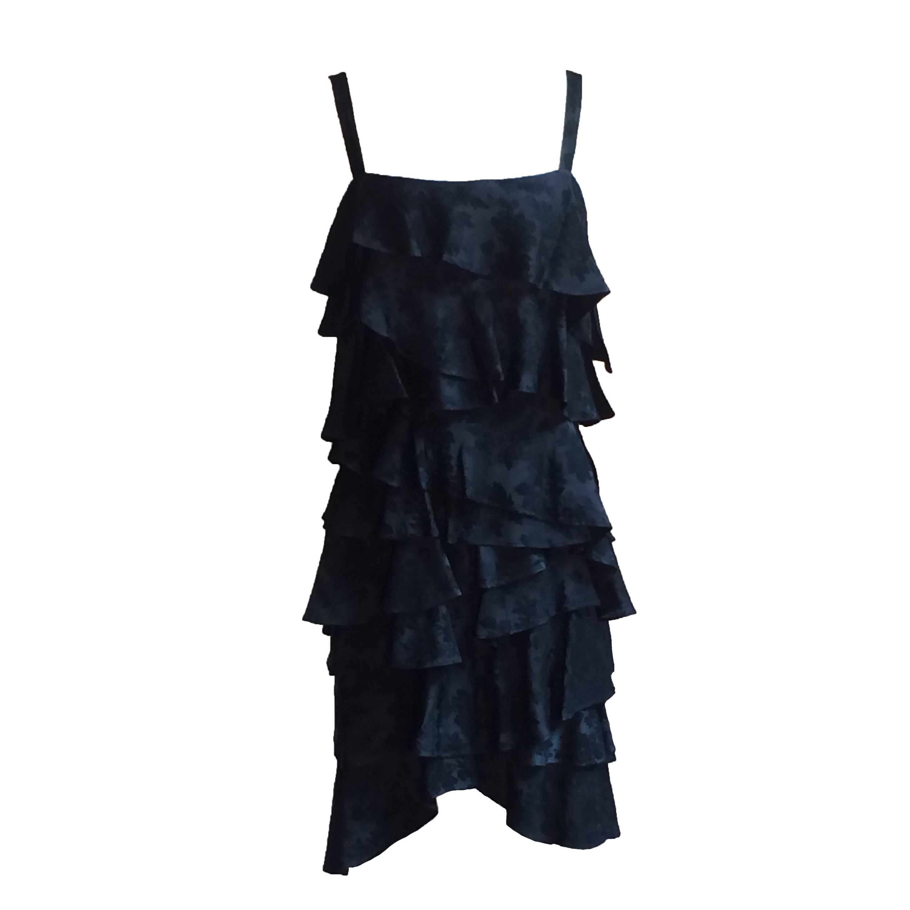 Moschino Couture Vintage 1990s Black Floral Tiered Ruffle Party Dress