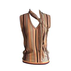 Hermes Paris Golden Yellow & Orange Sleeveless Striped Scarf Sweater