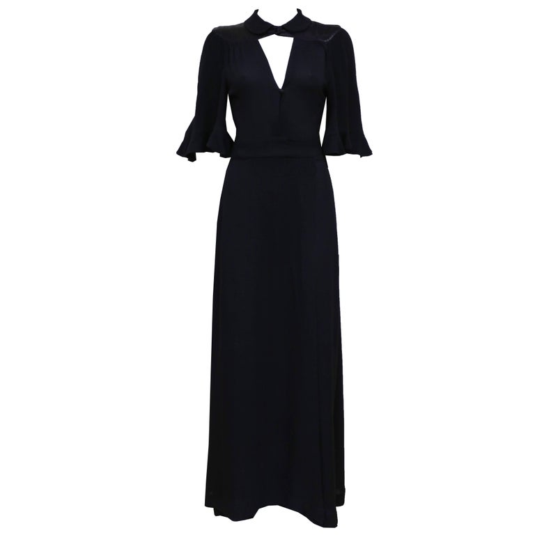 Radley by Ossie Clark black moss crepe and satin evening wrap dress, c ...