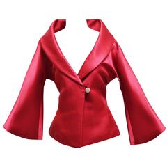 Shalini Rosso Corsa Dutchess Satin Silk Jacket and Skirt Formal Ensemble