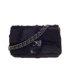 Chanel Classic Flap Patchwork Tweed and Fur Jumbo