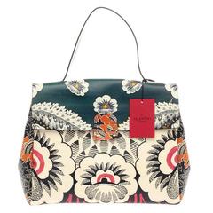 Valentino Floral Top Handle Bag Printed Leather Large